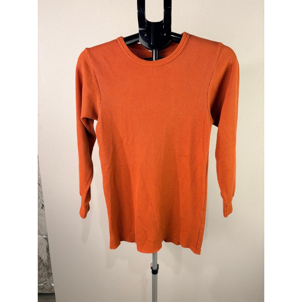 Waffle Knit Thermal Long Sleeve Shirt Burnt Orange Crew Neck Base Layer Top